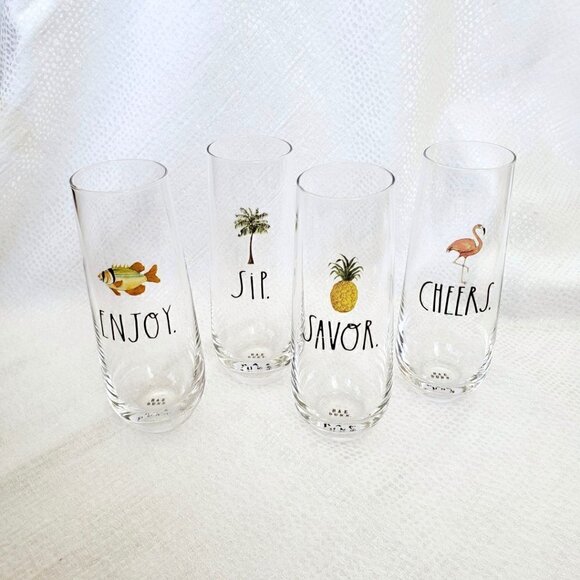 Rae Dunn Stemless Flute Glasses Set of 4 - Picture 1 of 7